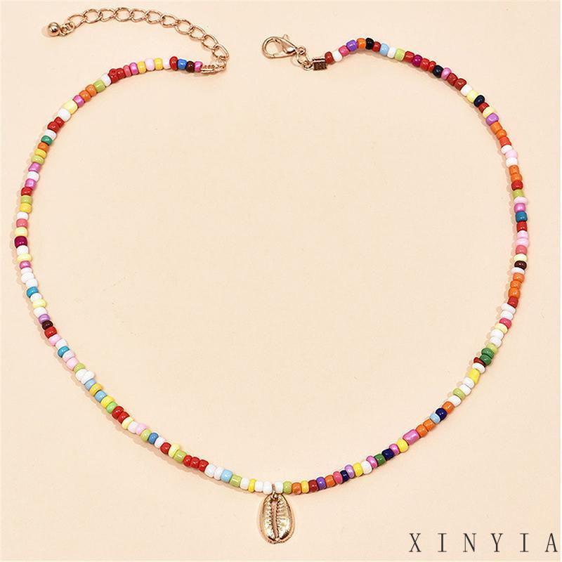 【COD】2pcs Kalung Liontin Bohemian Style Manik Kerang Warna-Warni Gaya Untuk Wanita