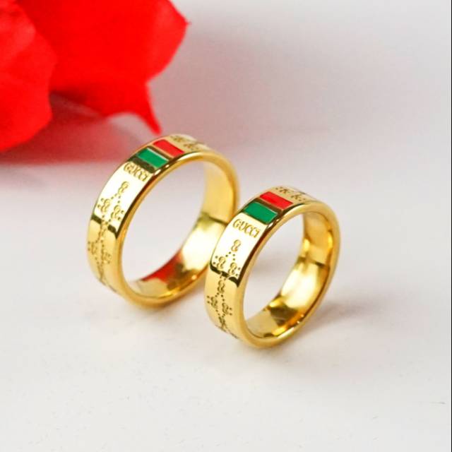 Cincin titanium couple gucci original emas silver perak palladium nikah tunangan