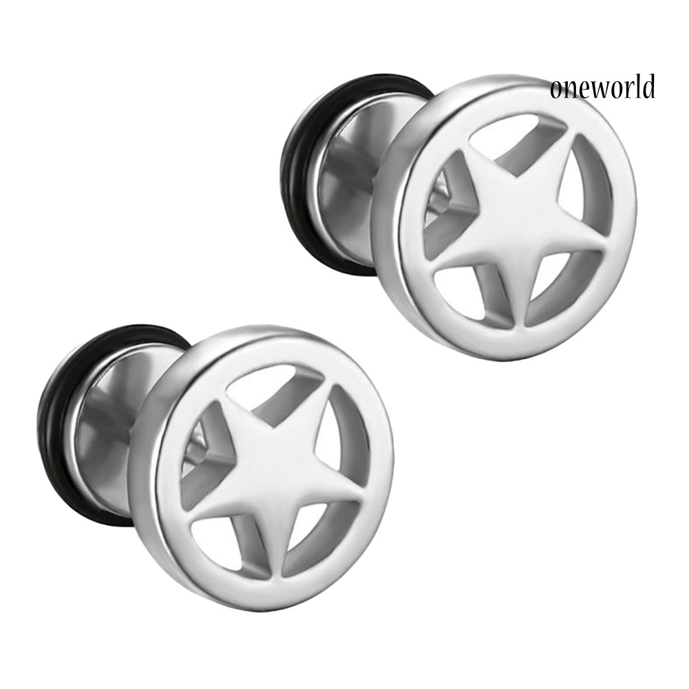 OW@ Women Men Couple Stainless Steel Hollow Star Barbell Earrings Punk Ear Studs