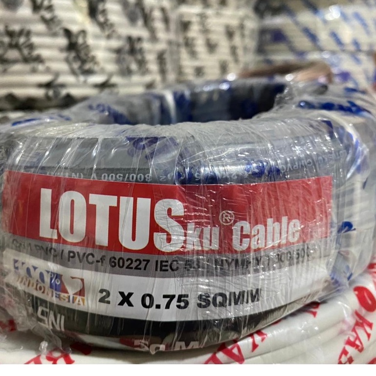 KABEL Listrik serabut OVAL isi 2/kabel Hyo 2x0,75 Lotus/ kabel sudah SNIPanjang 50 Meter