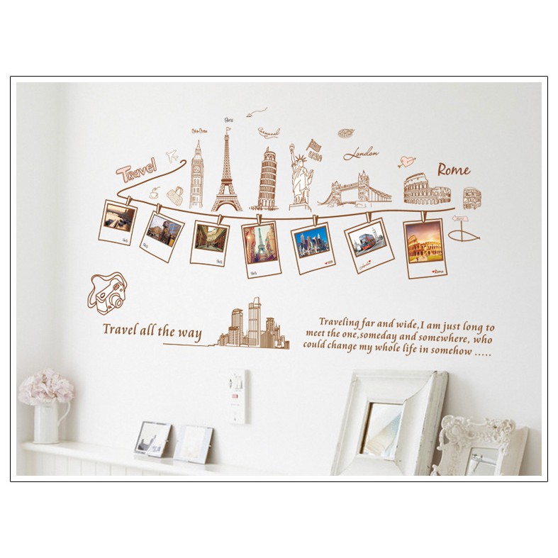 RELIZA WALL STICKER / STIKER DINDING 60X90 TRAVEL PARIS FRAME Bingkai FOTO AY9011