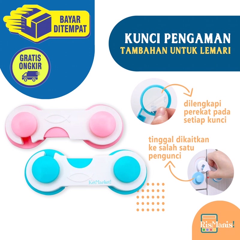 CABINET SAFETY LOCK - Kunci Pengaman Tambahan Laci Lemari Penahan Pintu Kulkas Jendela Bayi Balita