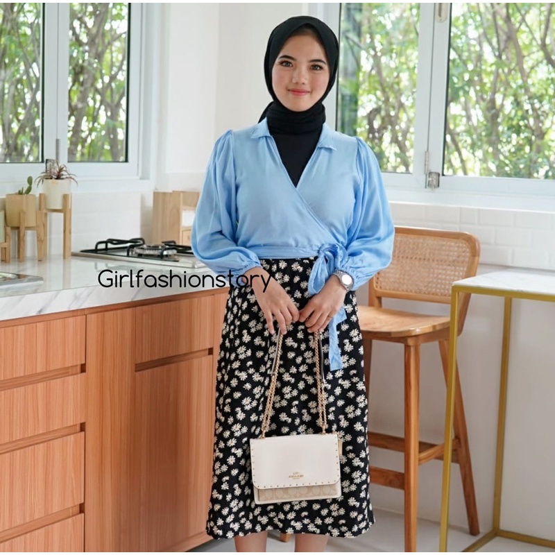 Tq88indonesia Fashion Blouse Wanita Kekinian Terbaru / Blouse ANGELIE WRAP RAYON DIAMOND TOP / Blus  / Baju Atasan Wanita Terbaru / Ootd / Baju Santai Wanita