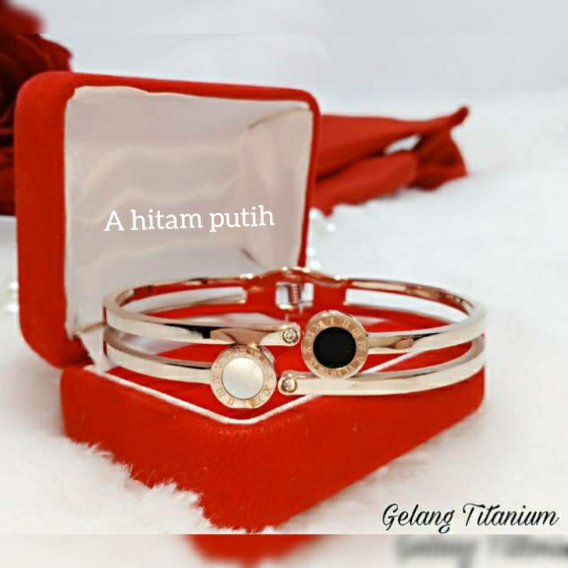 gelang bangle round black Titanium asli anti karat tidak alergi