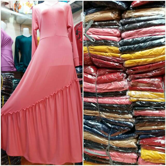 Gamis maxy dress jersey rempel miring
