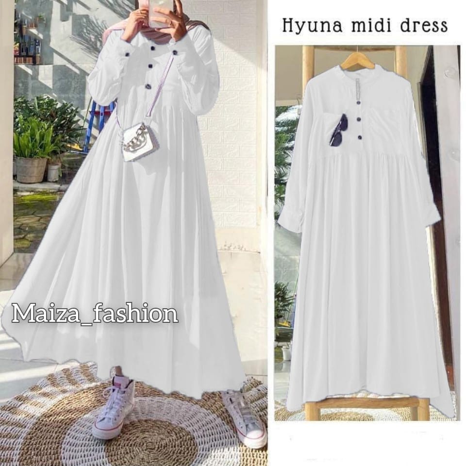 Hyuna Midi Dress // Casual Dress Wanita Polos Terbaru