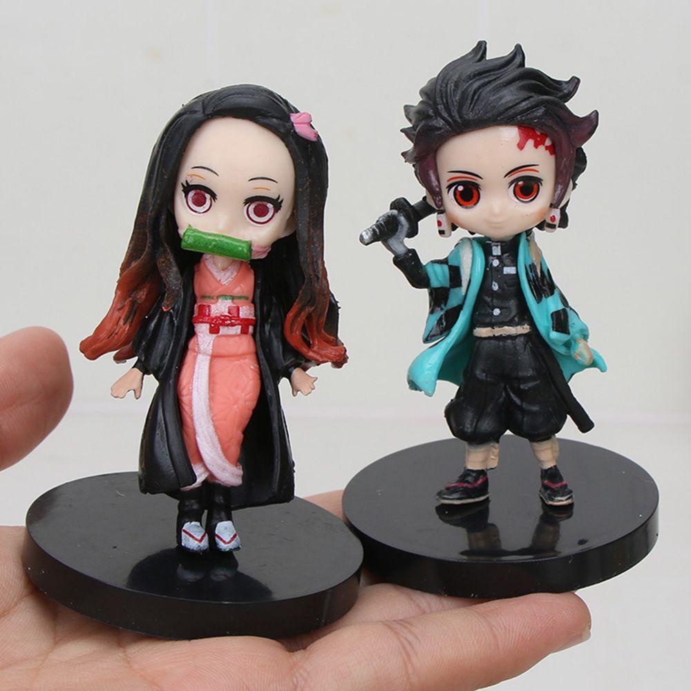 TOP 6pcs /Set Patung Anime Dekorasi Kerajinan Dekorasi Kamar Miniatur Kartun Model Modle Mainan PVC Demon Slayer Kimetsu No Yaiba