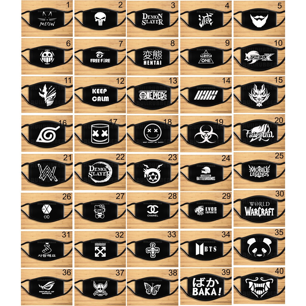 Masker kain sablon logo anime banyak motif
