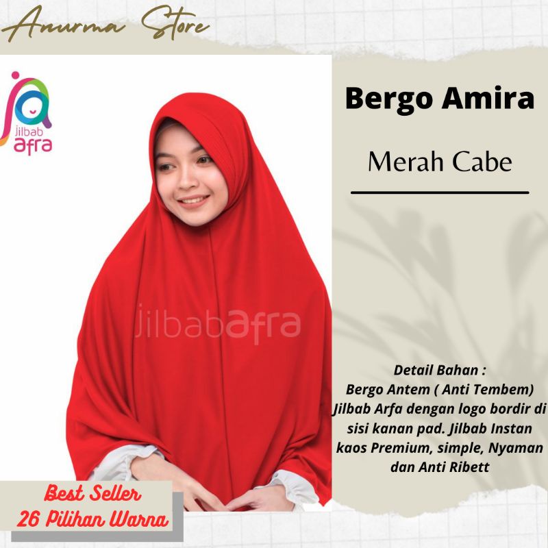Jilbab AMIRA warna Merah Cabe - Size M,L,XL,JUMBO -Bergo Antem Jilbab Arfa