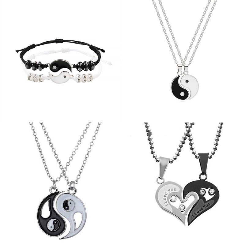 2pcs Kalung Liontin Puzzle Tai Chi Yin Yang Bahan Alloy Untuk Hadiah Ulang Tahun