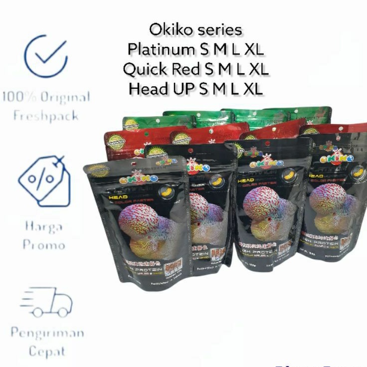 OKIKO PLATINUM QUICK RED HEAD UP HUNCER S M L XL PELET OKIKO PAKAN IKAN LOUHAN