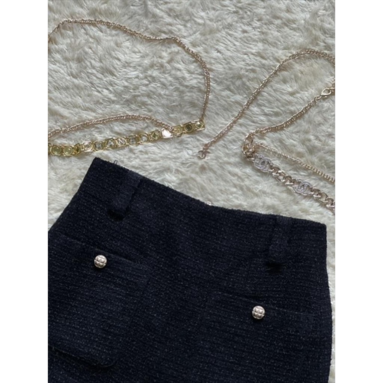 MINI TWEED ROK WANITA IMPORT/ SPLIT SKIRT WOMAN PREMIUM FREE BELT-L