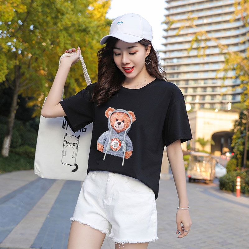 [littlecrab] Kaos Oversize Teddy Bear Cute Moschino Beruang Kaos Lucu Berkualitas T-shirt Bear Tali Korean Style