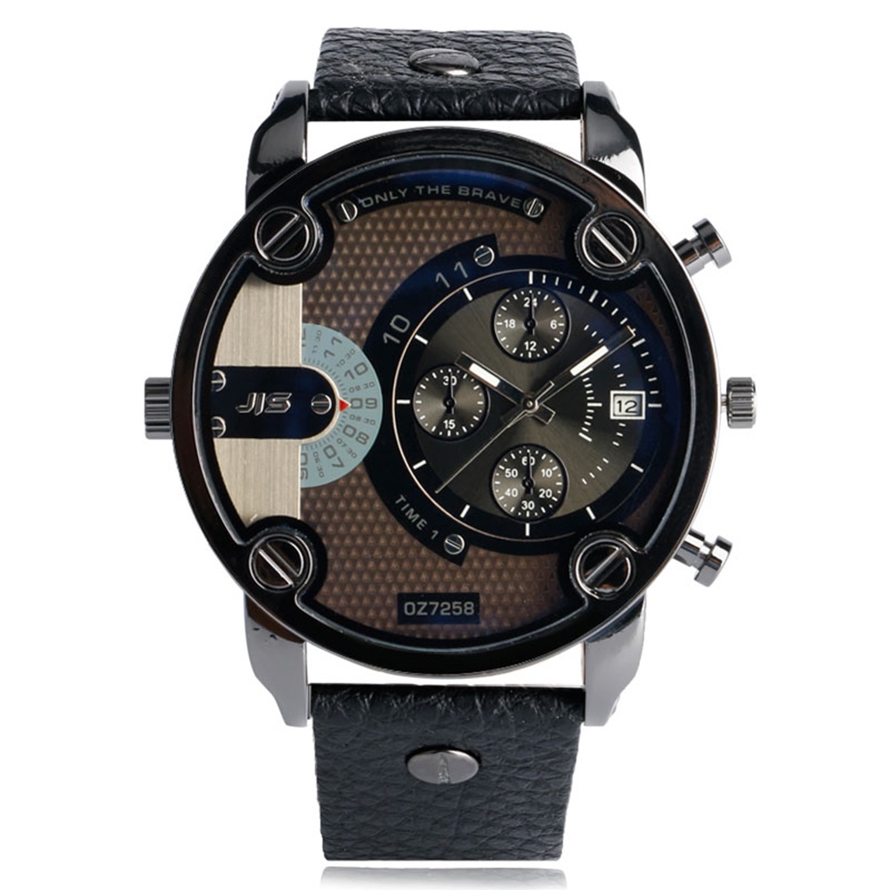 COD - Jam Tangan Analog Pria Besar Diameter 52mm Luxury Tali Kulit Ori Original Orii Asli Mewah Elegan Maskulin Keren Buat Gaya Kasual Import Impor Jamtangan Laki Laki Dewasa Arloji Cowo Cowok Cwo Jamtanganpria Distro Terbaru s7966 - Black