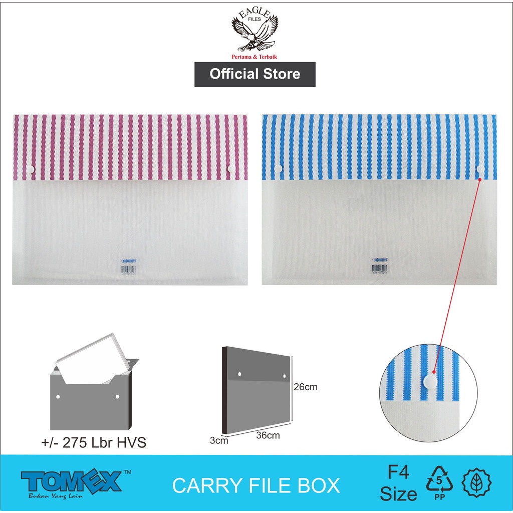 

Carry File 3 CM TOMEX F4 (Folio) Map Dokumen 2 Kancing Carry File Box Motif STRIPE