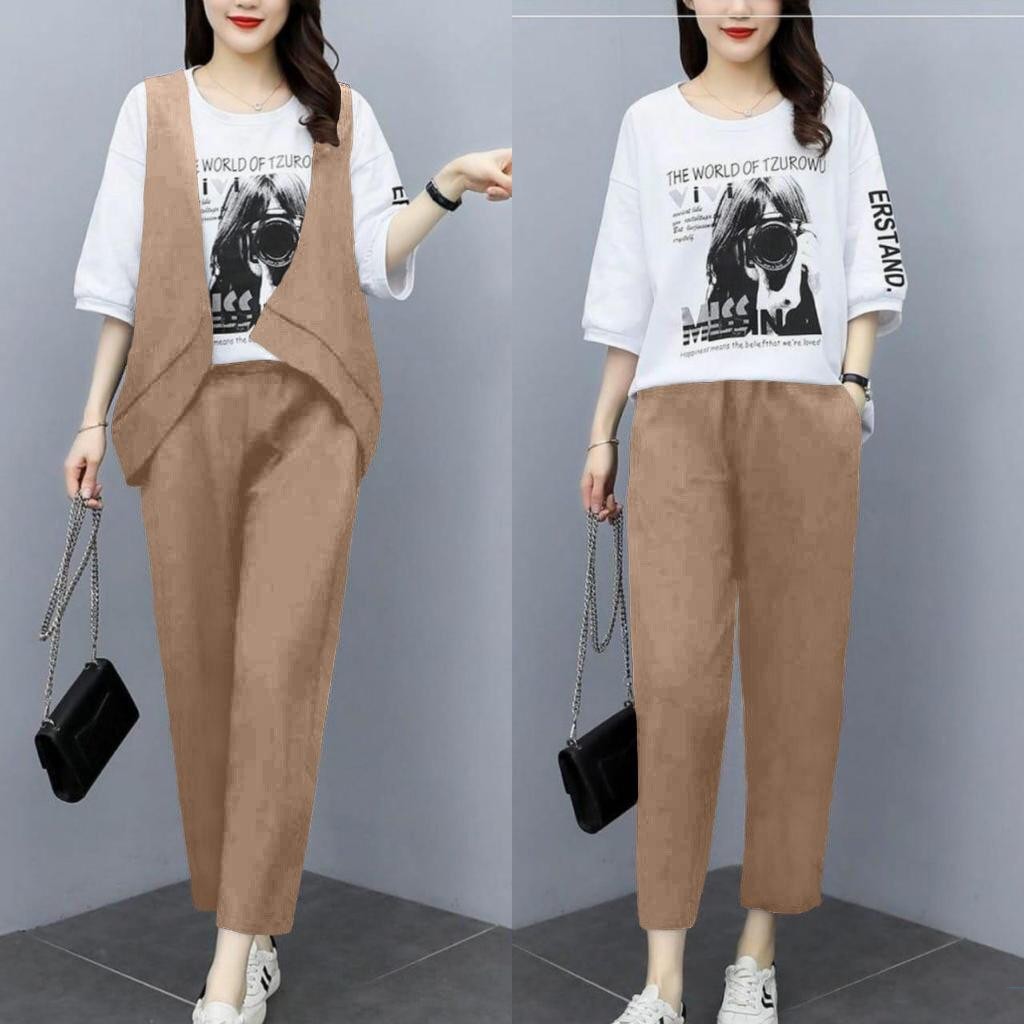 Set Zurowu 3in1/Diskon Baju Setelan Rompi Wanita/ Celana Santai Wanita Korea Best Seller Sale!!