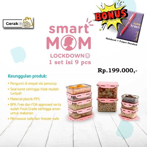 

wadah serbaguna Smart Mom Lockdown 1 set isi 9 pcs BONUS Notebook dan Pulpen Standard