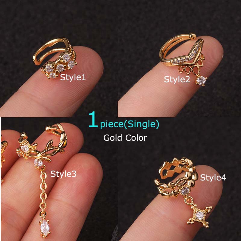 1Piece No Piercing Conch Cuff Earring Copper Zircon Ear Cartilage Fake Piercing Adjustable 10mm