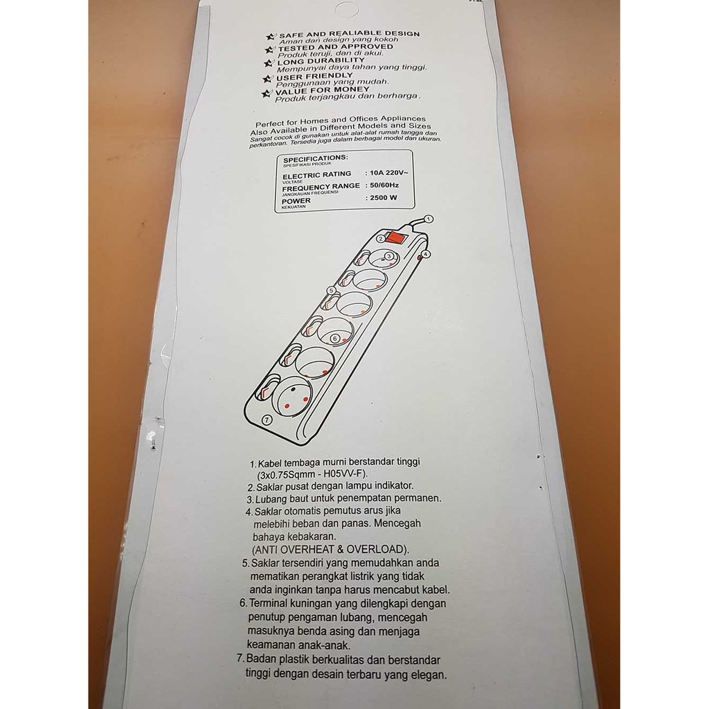 Kenmaster Stop Kontak 6 lubang F166 Switch ( anti overheat &amp; overload)