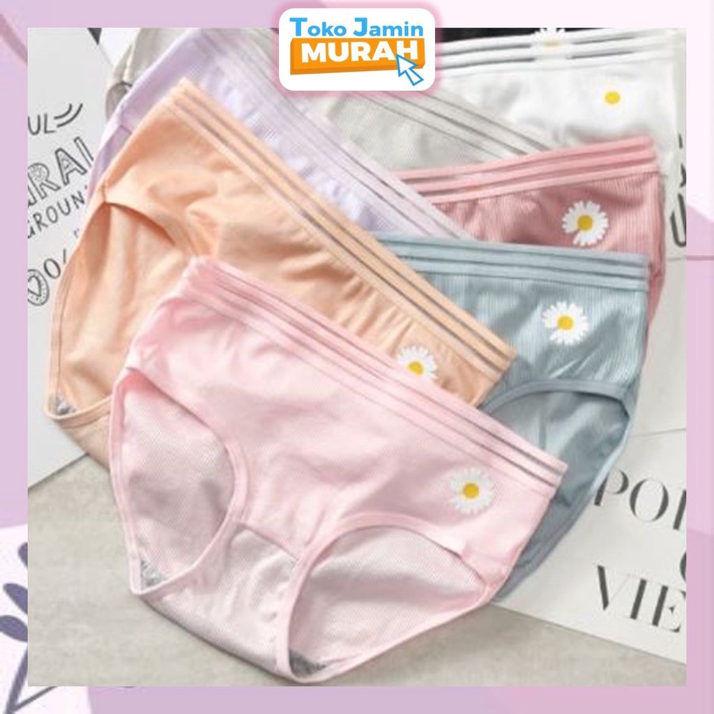TJM CD117 Celana Dalam Wanita One Piece Mulus Motif Bunga Daisy Sutra Elastis Seamless Mid Waist