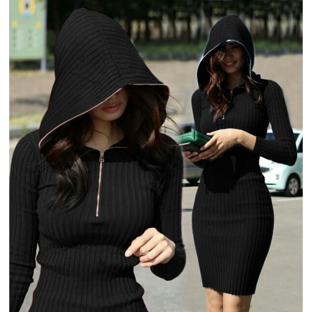 HCL Dress Horay - Dress Rajut Casual Wanita - Dress Hodie Cewek Terbaru - Dress Midi Rajut