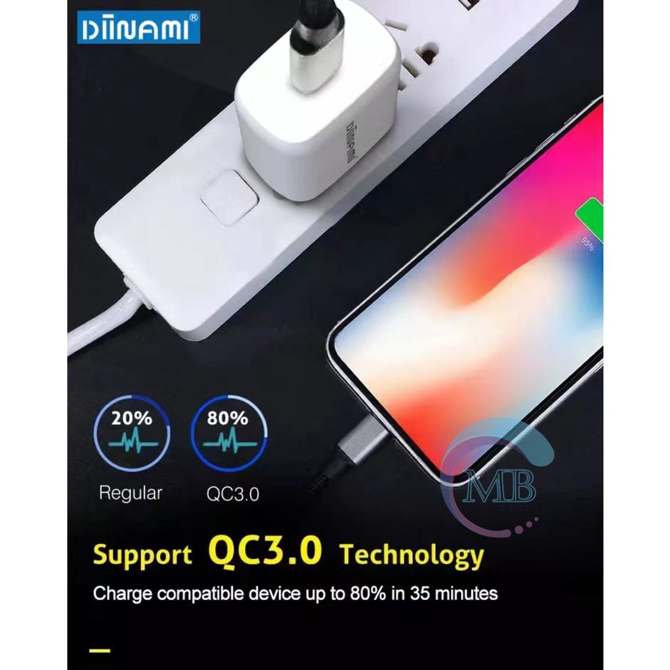 DIINAMI Adaptor Charger DM-Q1 Batok Charger Single Port Quick Charger 18W Qualcomm QC3.0 3A Output - Garansi Original Resmi 1 Tahun MB3627