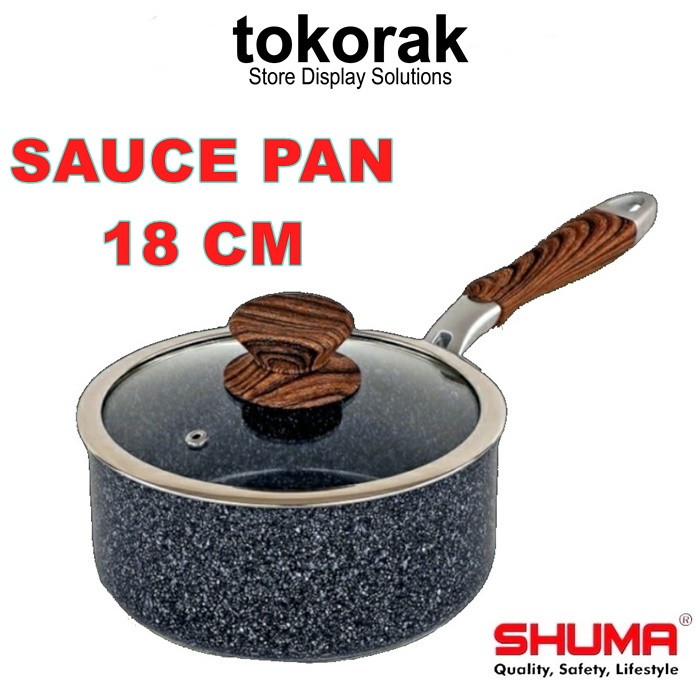 SHUMA SAUCE PAN 16 18 CM + TUTUP KACA - PANCI CERAMIC - WAJAN