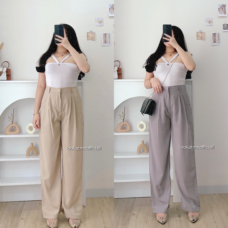 Lookatmeofficial • Bianca Loose Trousers Pants Celana Kulot Casual Polyester Premium