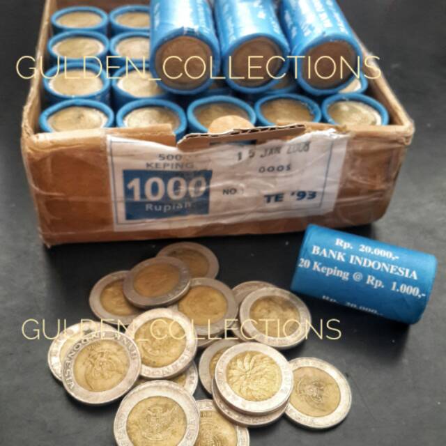 Uang kuno 1000 rupiah koin kelapa sawit bimetal roll