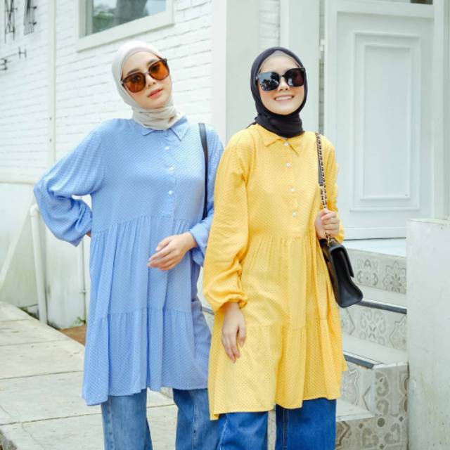 PAKAIAN MUSLIM WANITA LOLLY POLKA TUNIK WANITA COTTON RAYON