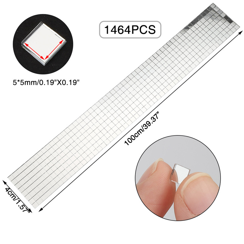 1464 Pcs / Rol Stiker Dinding 3D Mosaik Cermin Imitasi Bentuk Persegi Mini Dengan Perekat Untuk Dekorasi Kamar Mandi
