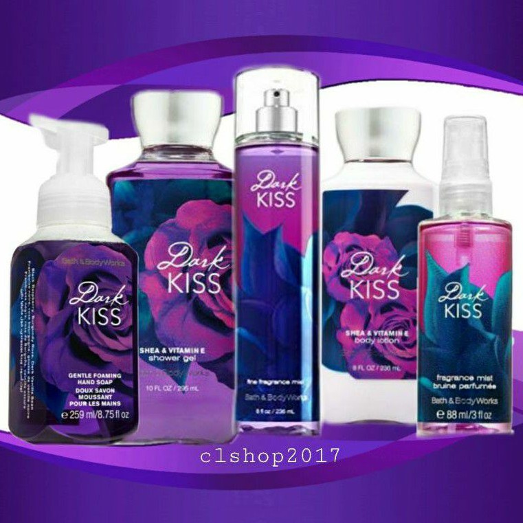 BATH &amp; BODY WORKS BBW DARK KISS SERIES MIST LOTION SHOWER GEL BODY CREAM HAND CREAM SHOWER GEL BODY CREAM LOTION MIST WASH WALLFLOWER ROOMSPRAY SCENTPORTABLE GENTLE GEL DEEP CLEANSING GENTLE FOAMING CREAMY LUXE