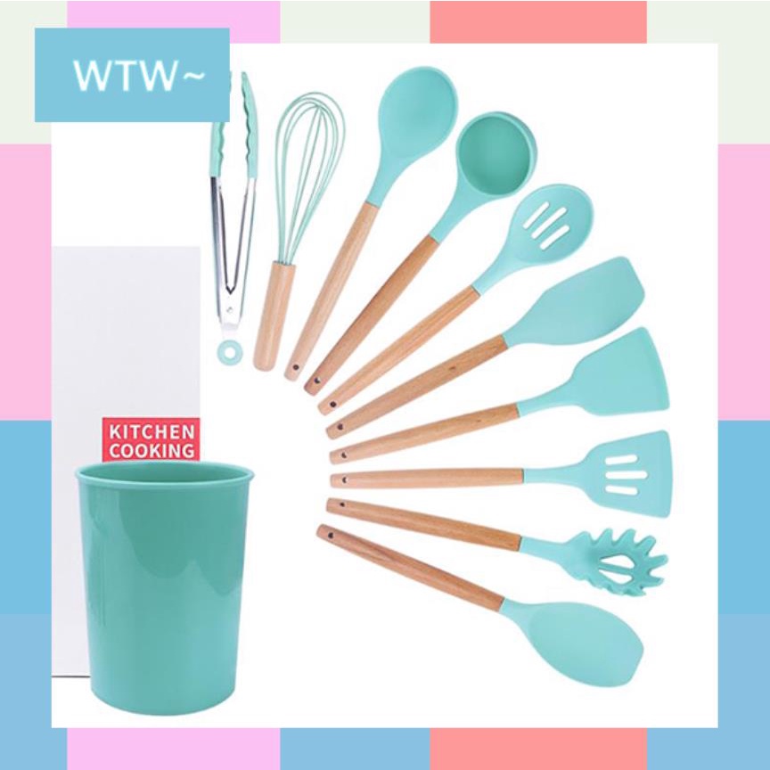 Spatula Sillicone Utensil Set 11 Pcs / Peralatan Memasak Anti Leleh Panas