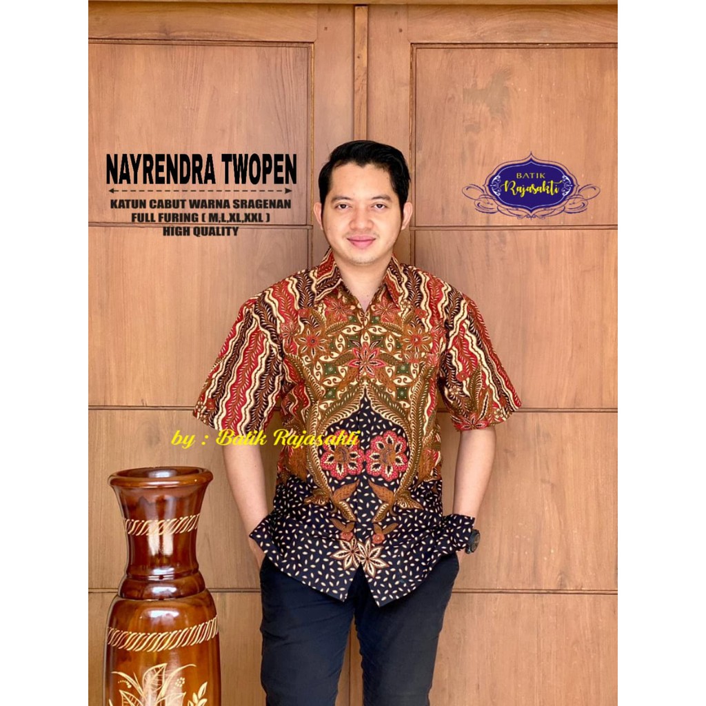 NAYENDRA TWOPEN Kemeja Batik Pria Lengan Pendek Katun Halus FULL FURING Rajasakti