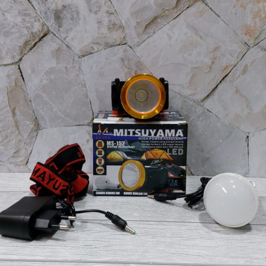 MITSUYAMA MS 152 SENTER KEPALA LED 5W CAHAYA KUNING 2400mAh BONUS LAMP