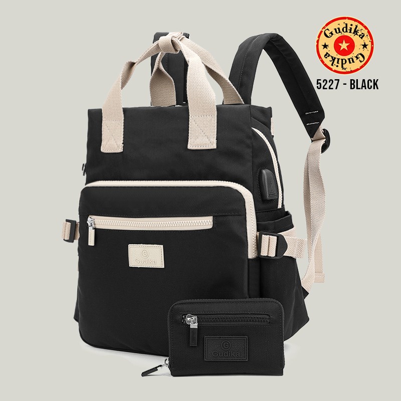 Gudika Bag 5227 USB Free Dompet - Tas Ransel Besar Backpack Laptop Sekolah Anti Air Korean Style Kekinian Terlaris - Tas Wanita Import Terbaru