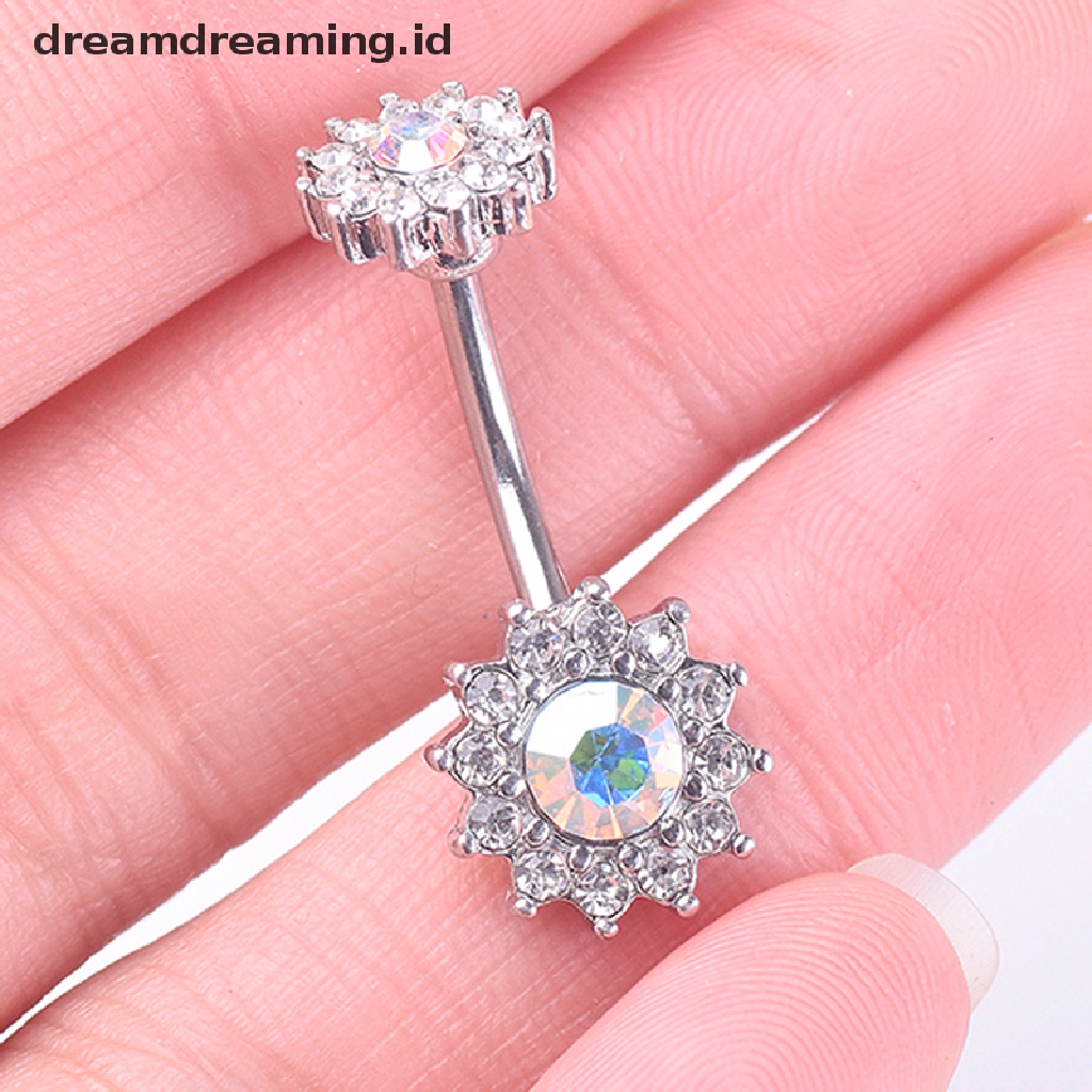 Dreamdreaming.id Cincin Tindik Pusar Desain Bunga Hias Kristal Untuk Wanita