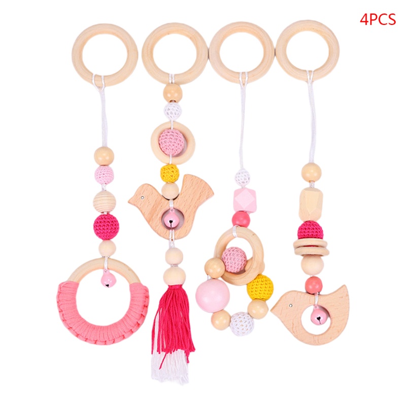 Mary 4pcs / Set Mainan Teether Ring Kayu Gantung Stroller Bayi