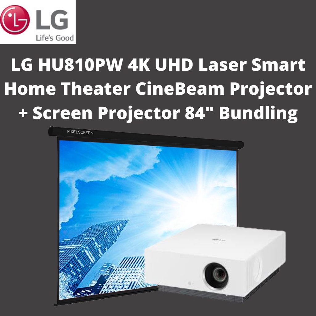 LG HU810PW 4K UHD Laser Smart Home Theater CineBeam Projector + Screen Projector 84" Bundling