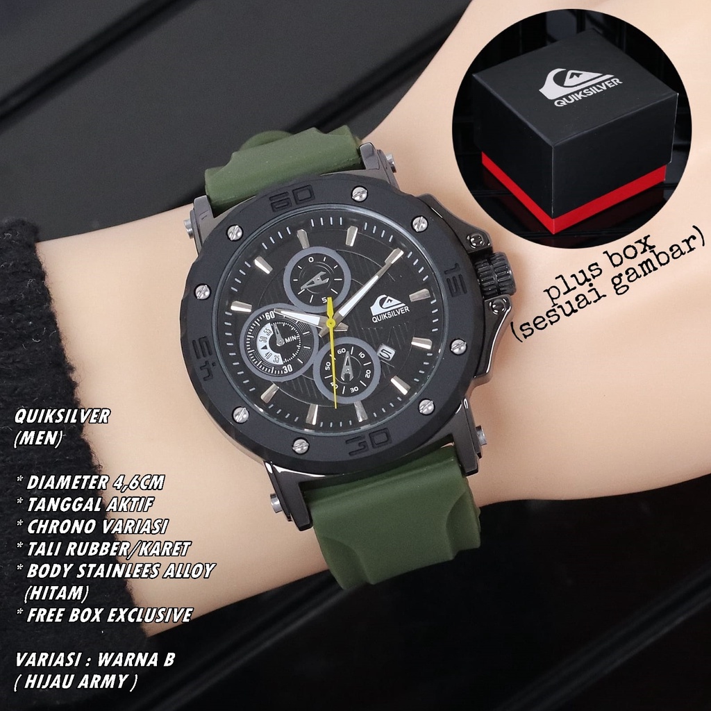 JAM TANGAN PRIA QUIKSILVER TALI RUBBER BODY BULAT TANGGAL AKTIF