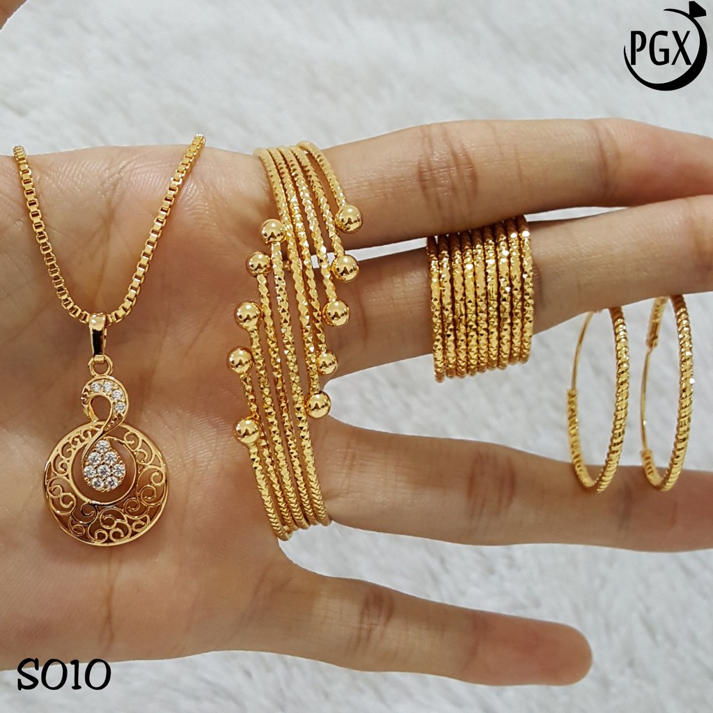 Set Perhiasan  Xuping  Lapis Emas Anting Cincin Gelang 