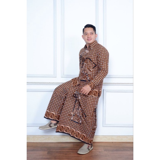 Setelan Sarung Celana Kemeja Batik Pria Lengan Panjang Pendek Katun Premium Modern Terbaru Motif Way