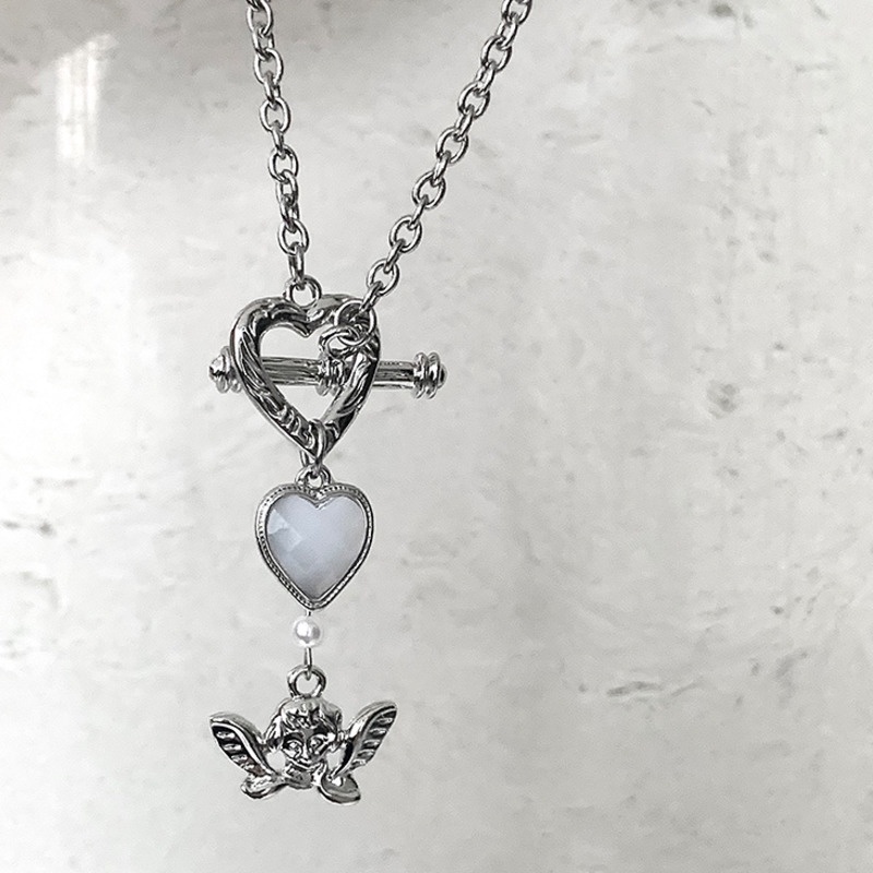 Kalung choker Desain Hati Cupid Gaya retro Untuk Pasangan