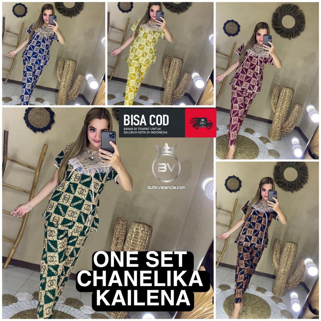 Bunga Matahari One Set Wanita Rayon Premium Setelan Wanita Lengan Panjang Set Celana Kekinian LD 110 cm