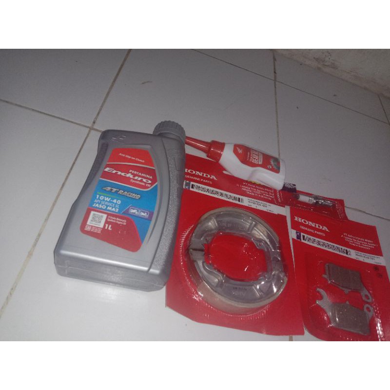 PAKET MURAH 5 PRODUK KAMPAS REM DEPAN BELAKANG+OLI ENDURO RACING DLL UNTUK SEMUA MOTOR MATIC HONDA