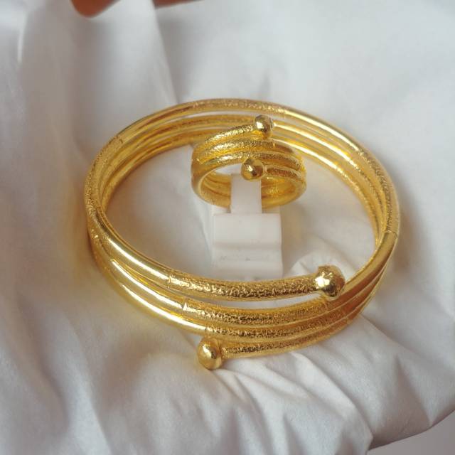 Gelang Set Cincin Lidi Pasir Lapis Emas 24k Sesuai Foto