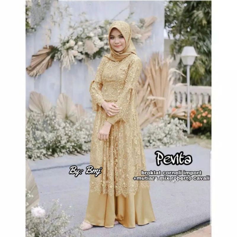 Gamis Brokat tile mutiara Pevita Trendy Best seller