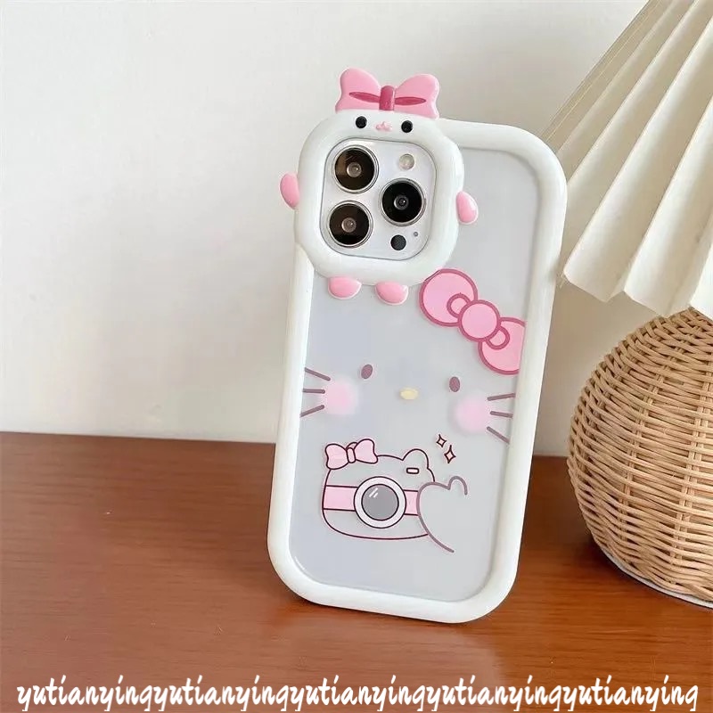 Case Hello Kitty Glossy Lucu Oppo A17 A76 A96 A5 A9 A3s A7 A5s A12 A53 A33 A74 A95 A16K A52 A57 2022 A15 A15s A54 A16s A16 Reno 4F 5F 5 7 A31 A17K A55 Lensa 3D Bow-knot Sarung