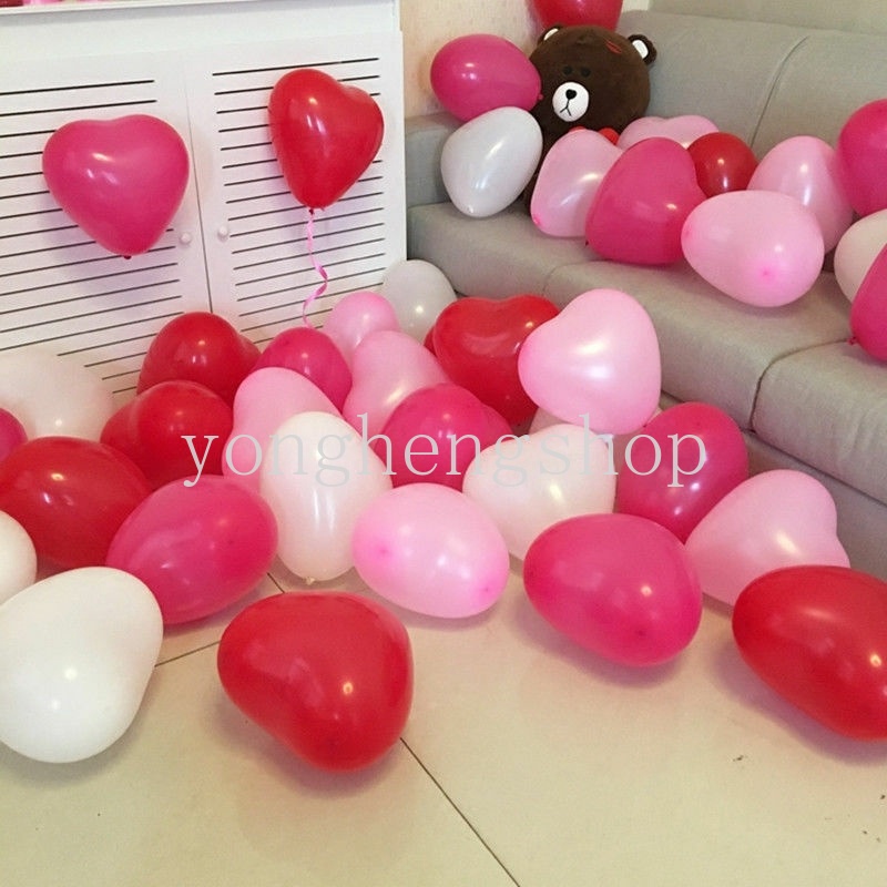 10pcs / set Balon Lateks Bentuk Hati Ukuran 12 Inci Untuk Dekorasi Pesta Ulang Tahun / Pernikahan / Valentine