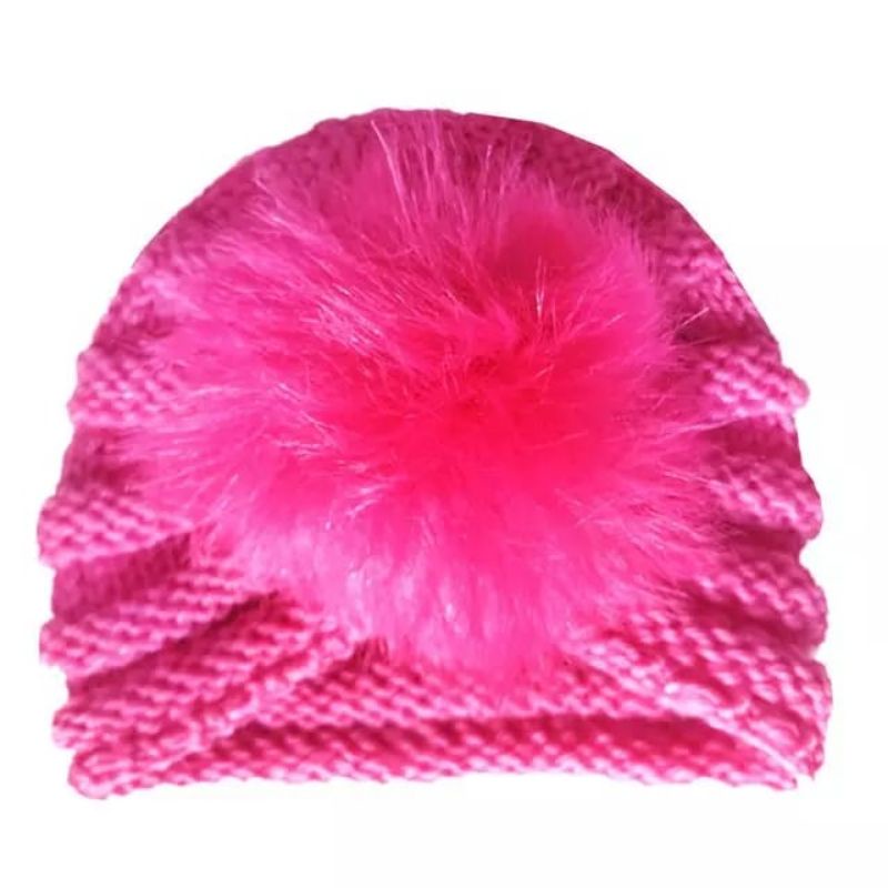 Topi kupluk bayi beanie hat / kupluk rajut pom pom